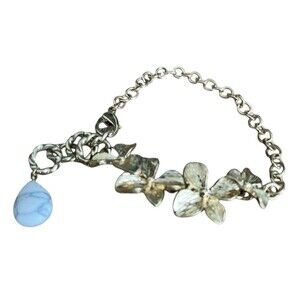 Bracelet Women's Gold Tone Flower Marble Charm Link Lobster Claw 7"